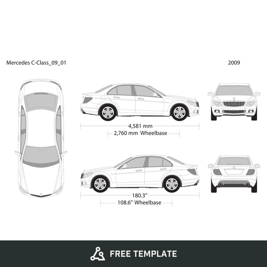 2009 Mercedes C-Class free vector vehicle wrap template - GravBase