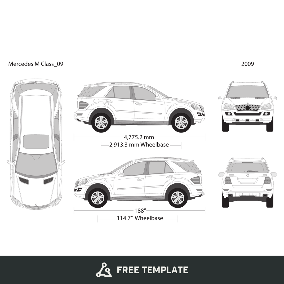 2009 Mercedes M-Class free vector vehicle wrap template - GravBase