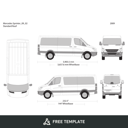 2009 Mercedes Sprinter free vector vehicle wrap template - GravBase