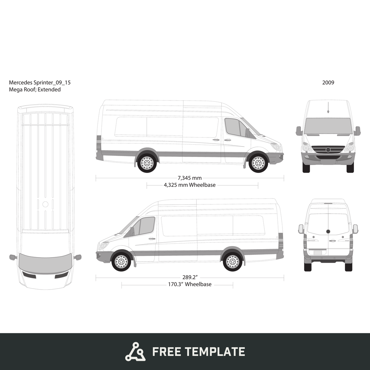 2009 Mercedes Sprinter free vector vehicle wrap template - GravBase
