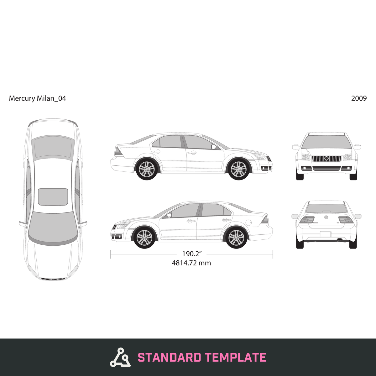 2009 Mercury Milan vector wrap template, Design-Ready PDF - GravBase