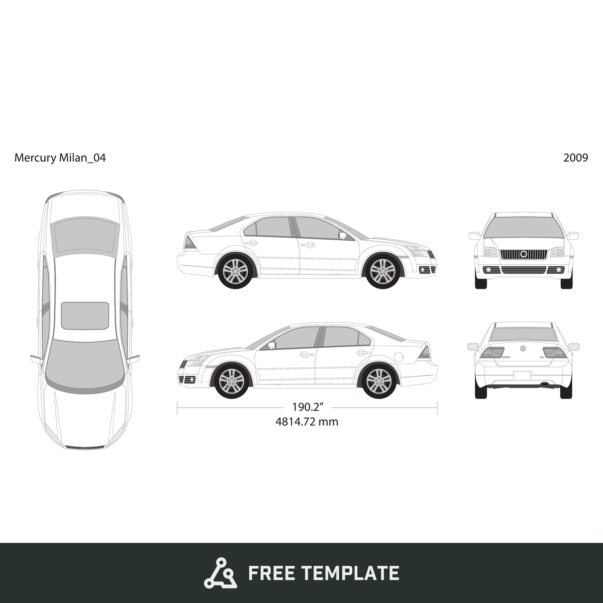 2009 Mercury Milan free vector vehicle wrap template - GravBase