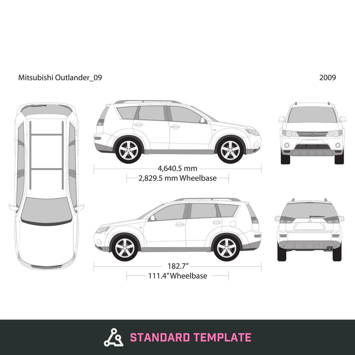 2009 Mitsubishi Outlander vector wrap template, Design-Ready PDF - GravBase