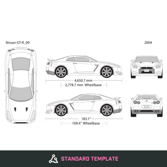 2009 Nissan GT-R vector wrap template, Design-Ready PDF - GravBase
