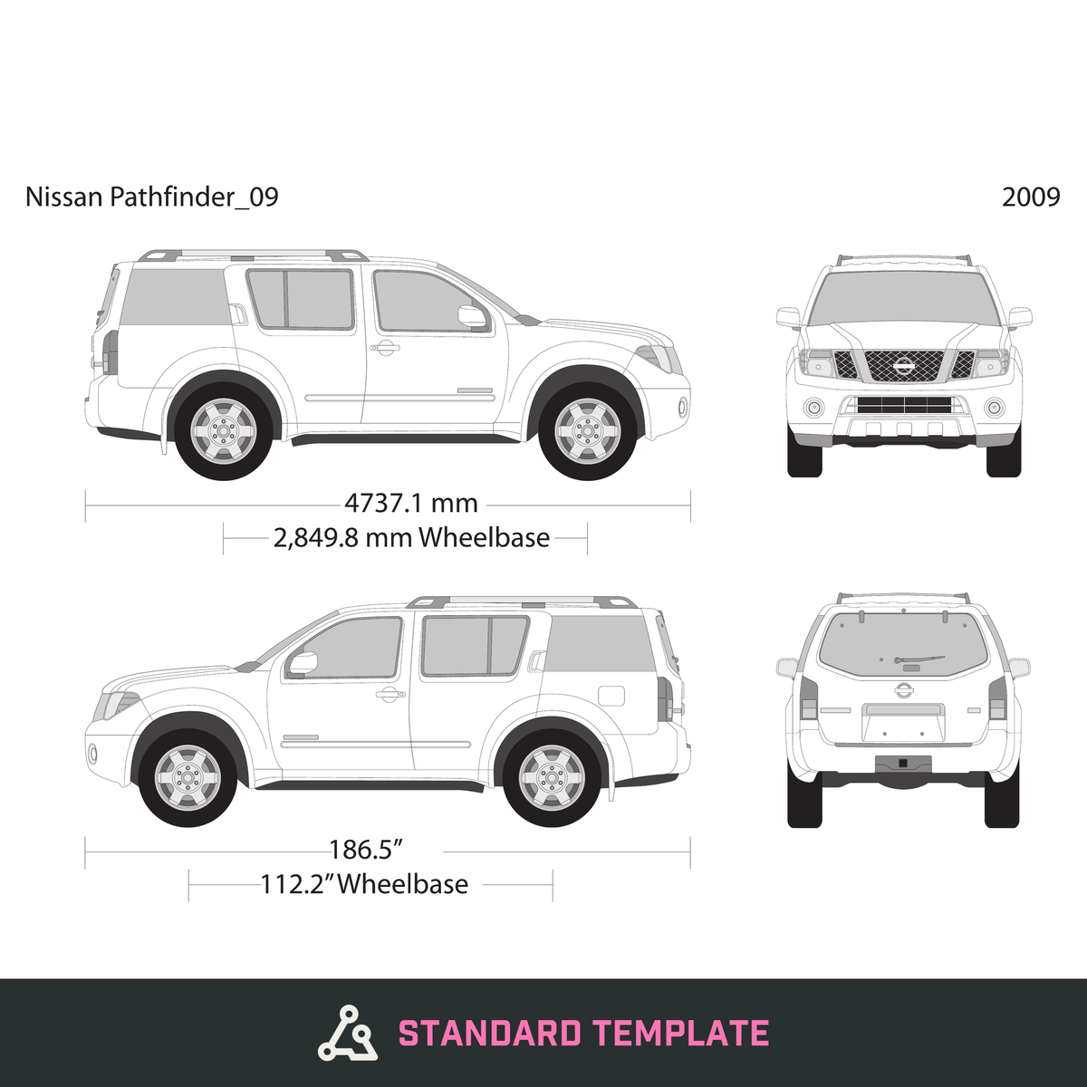 2009 Nissan Pathfinder vector wrap template, Design-Ready PDF - GravBase