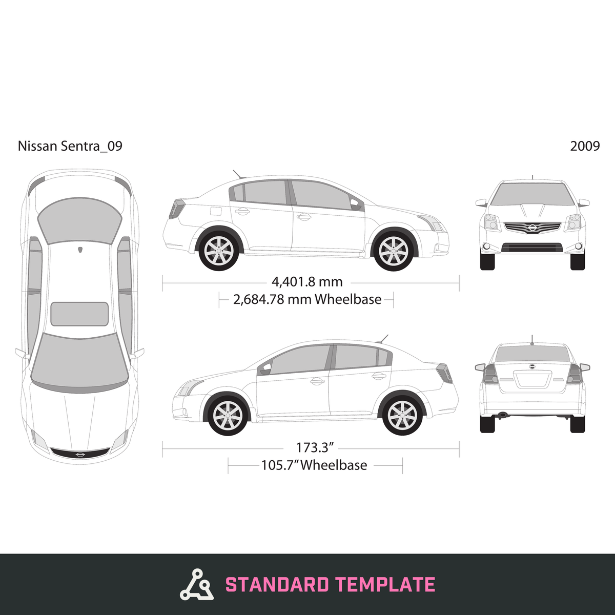 2009 Nissan Sentra vector wrap template, Design-Ready PDF - GravBase