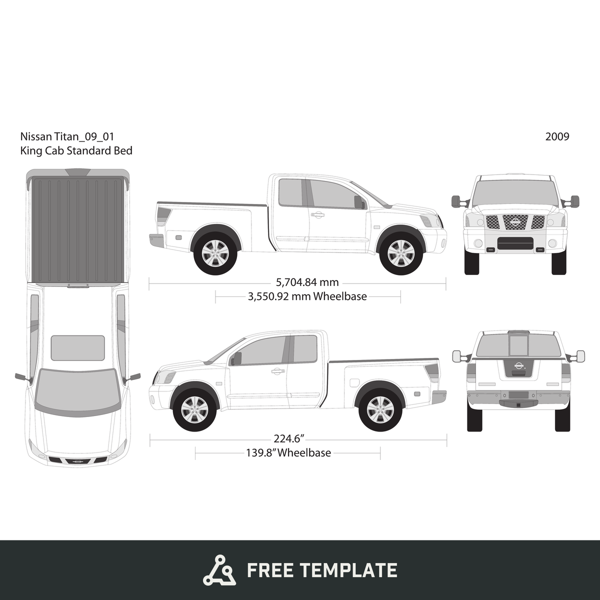 2009 Nissan Titan free vector vehicle wrap template - GravBase