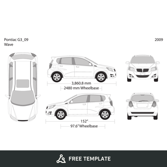 2009 Pontiac G3 Wave free vector vehicle wrap template - GravBase