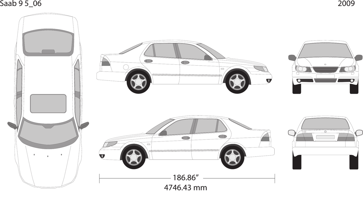 2009 Saab 9 5 vector wrap template, Design-Ready PDF - GravBase