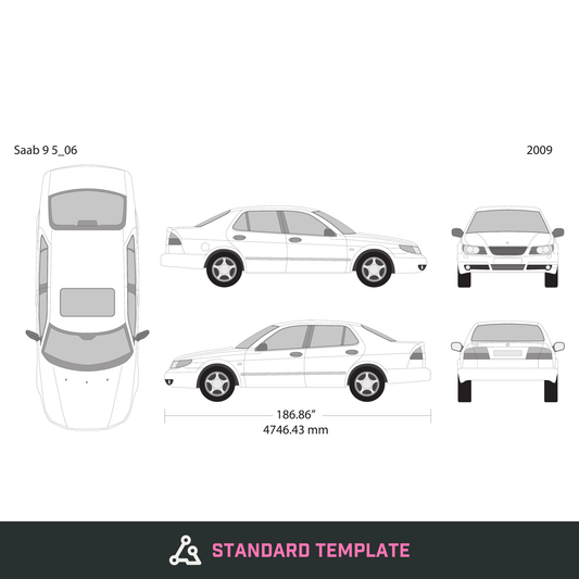 2009 Saab 9 5 vector wrap template, Design-Ready PDF - GravBase