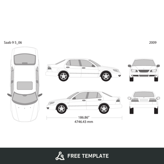 2009 Saab 9 5 free vector vehicle wrap template - GravBase