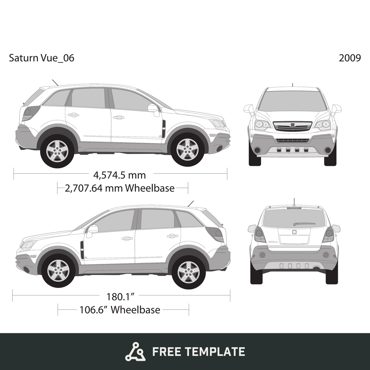 2009 Saturn Vue free vector vehicle wrap template - GravBase