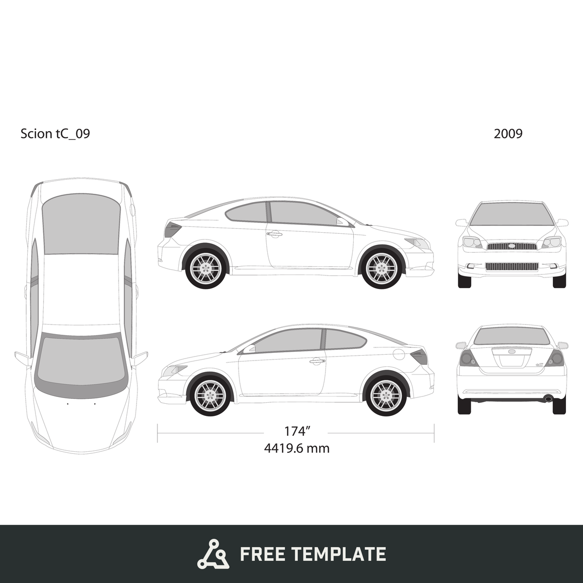 2009 Scion Tc free vector vehicle wrap template - GravBase