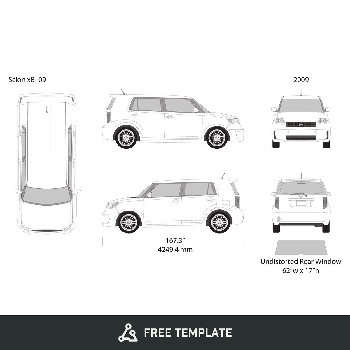 2009 Scion Xb free vector vehicle wrap template - GravBase
