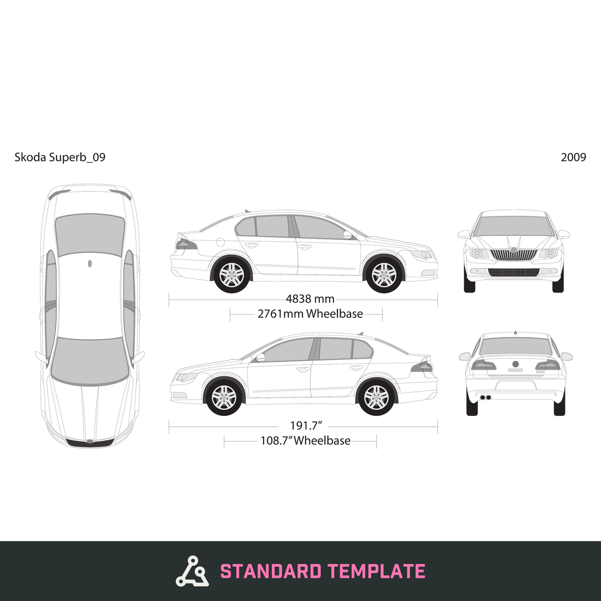 2009 Skoda Superb vector wrap template, Design-Ready PDF - GravBase