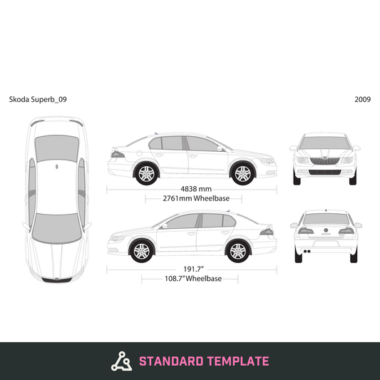 2009 Skoda Superb vector wrap template, Design-Ready PDF - GravBase