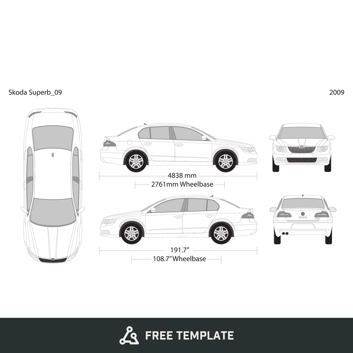 2009 Skoda Superb free vector vehicle wrap template - GravBase