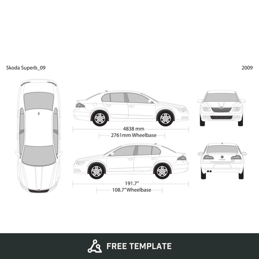 2009 Skoda Superb free vector vehicle wrap template - GravBase