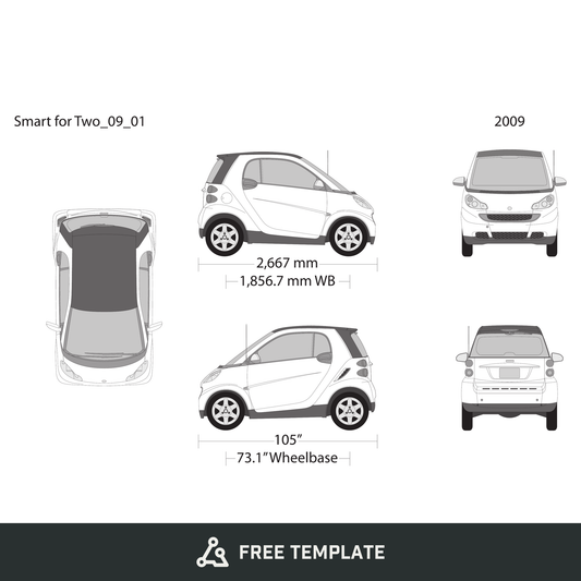 2009 Smart Fortwo free vector vehicle wrap template - GravBase
