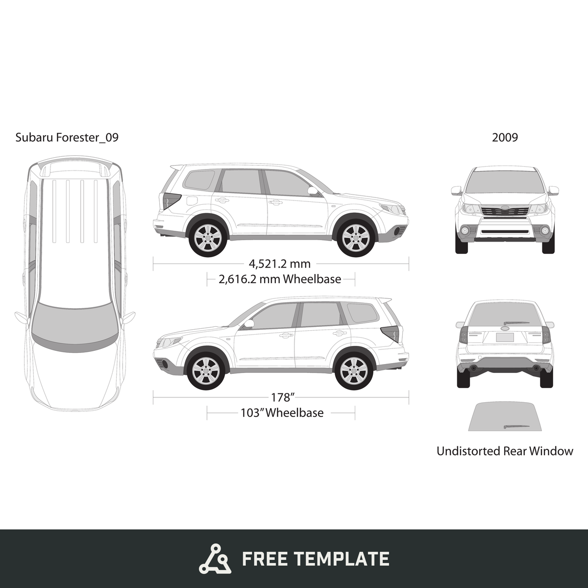 2009 Subaru Forester free vector vehicle wrap template - GravBase