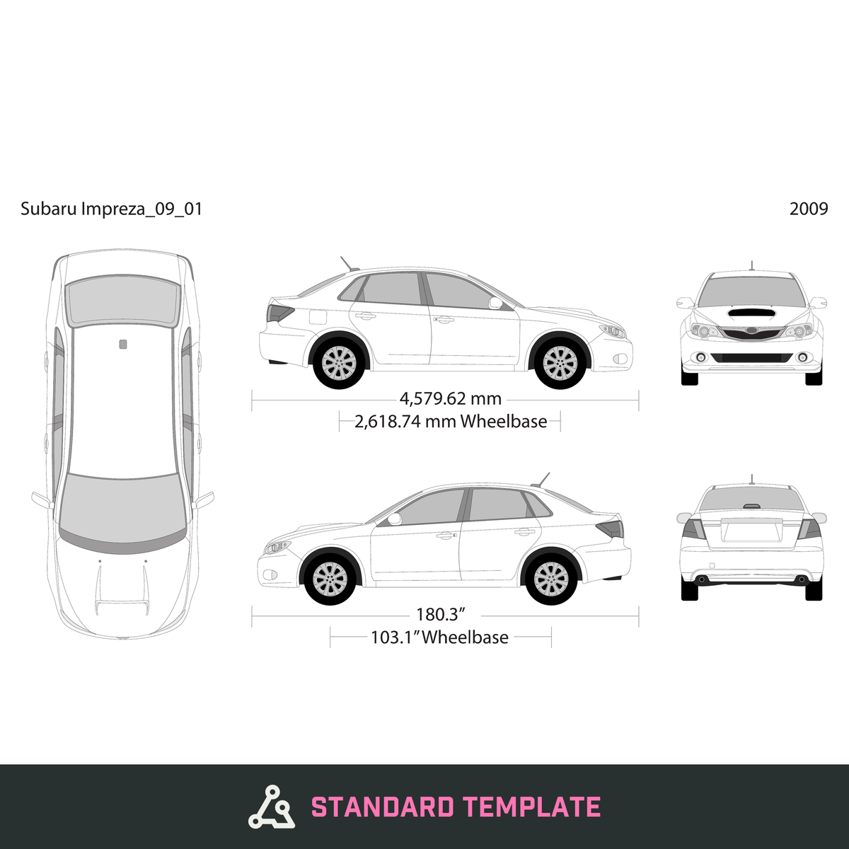 2009 Subaru Impreza vector wrap template V01, Design-Ready PDF - GravBase