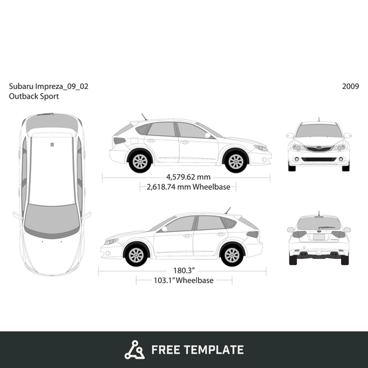2009 Subaru Impreza free vector vehicle wrap template - GravBase