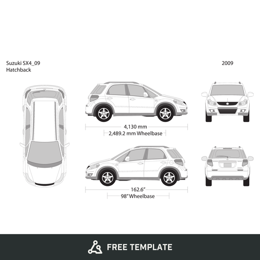 2009 Suzuki SX4 free vector vehicle wrap template - GravBase