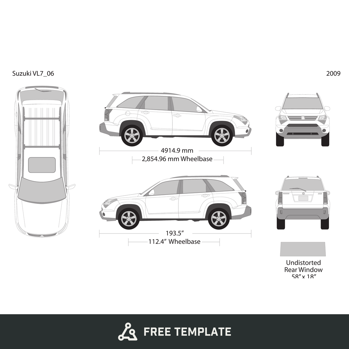 2009 Suzuki XL7 free vector vehicle wrap template - GravBase