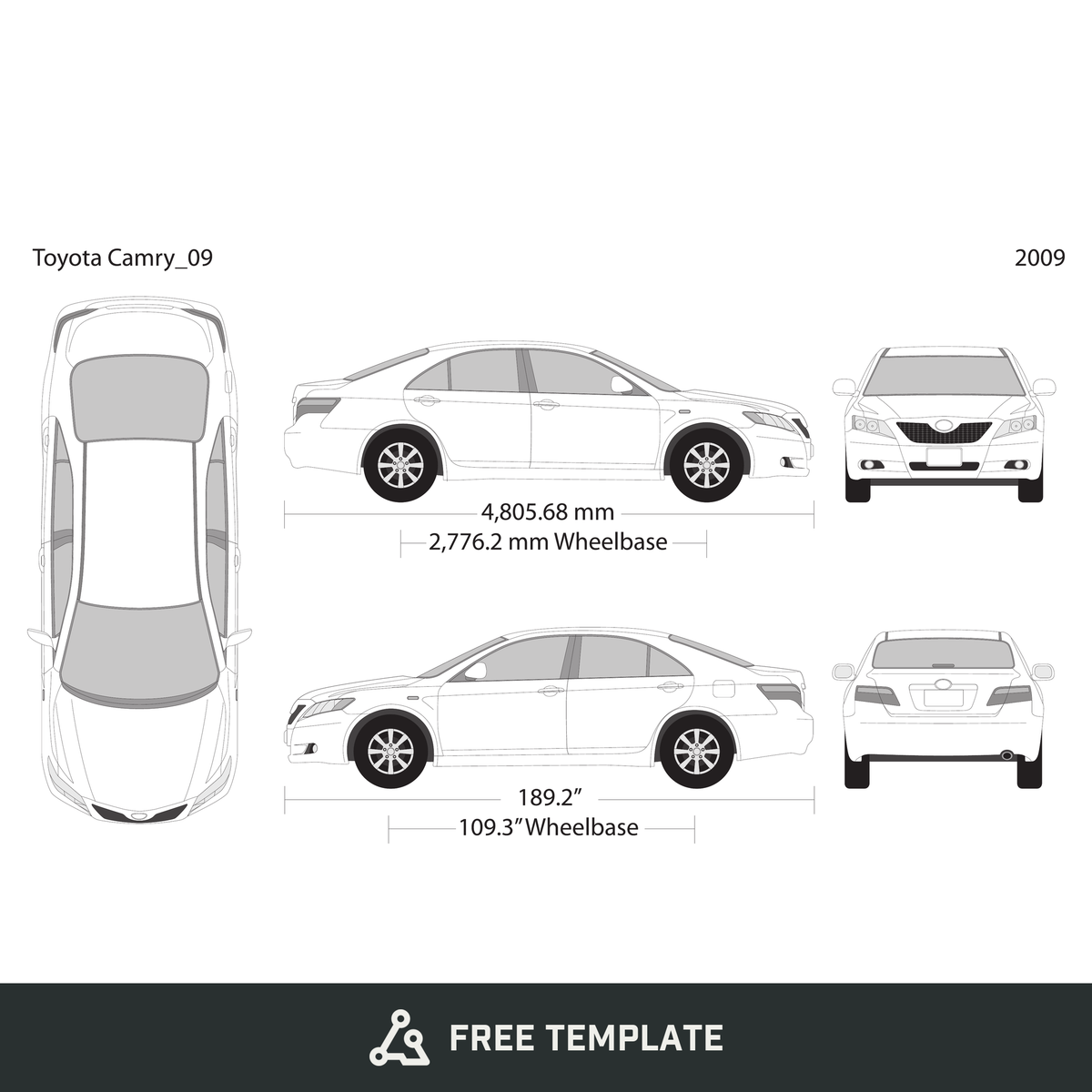 2009 Toyota Camry free vector vehicle wrap template - GravBase