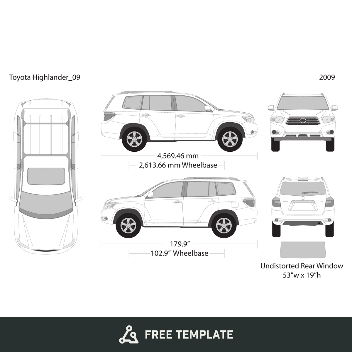 2009 Toyota Highlander free vector vehicle wrap template - GravBase