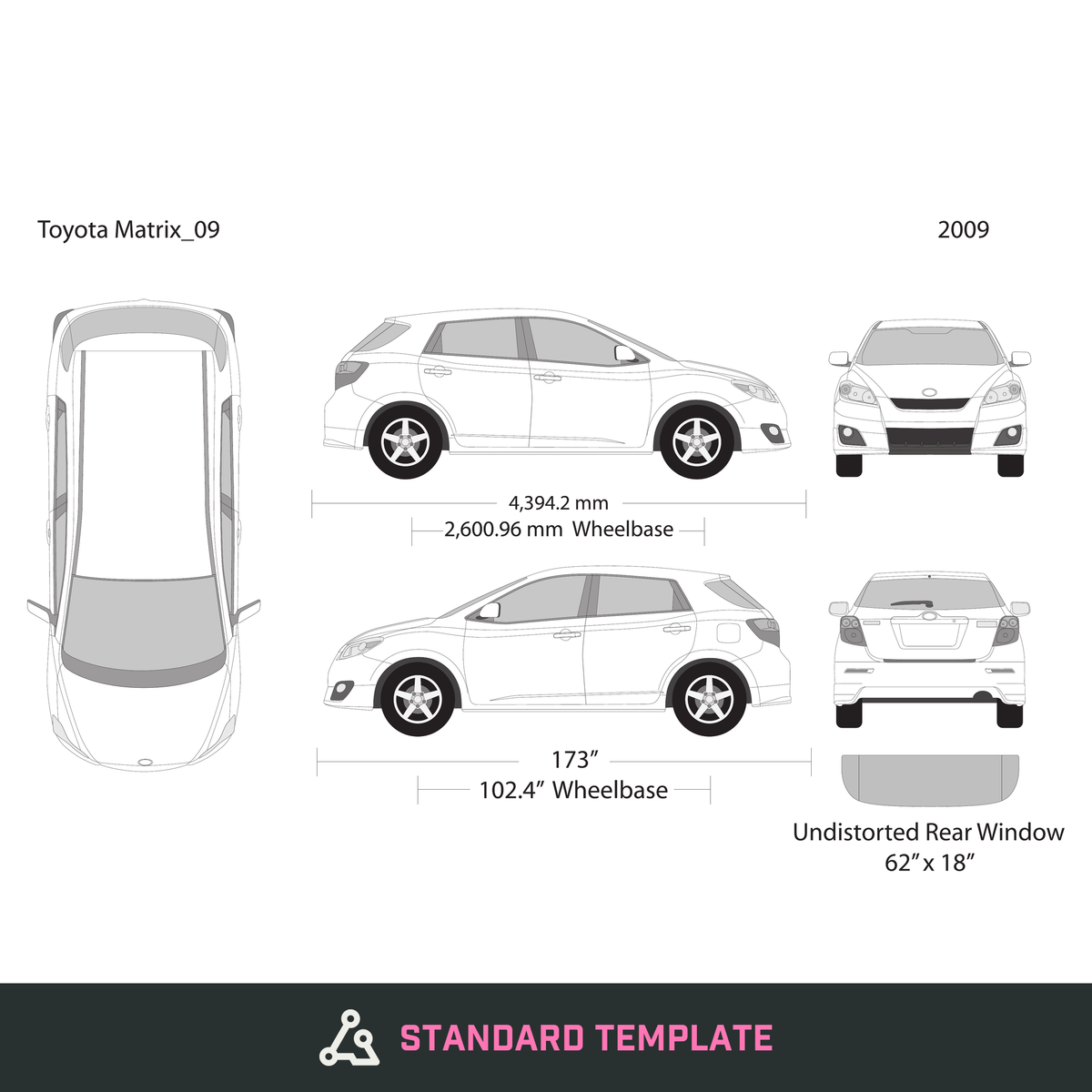 2009 Toyota Matrix vector wrap template, Design-Ready PDF - GravBase