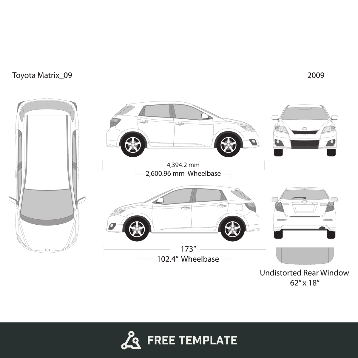 2009 Toyota Matrix free vector vehicle wrap template - GravBase