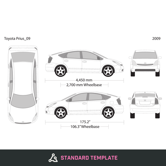 2009 Toyota Prius vector wrap template, Design-Ready PDF - GravBase