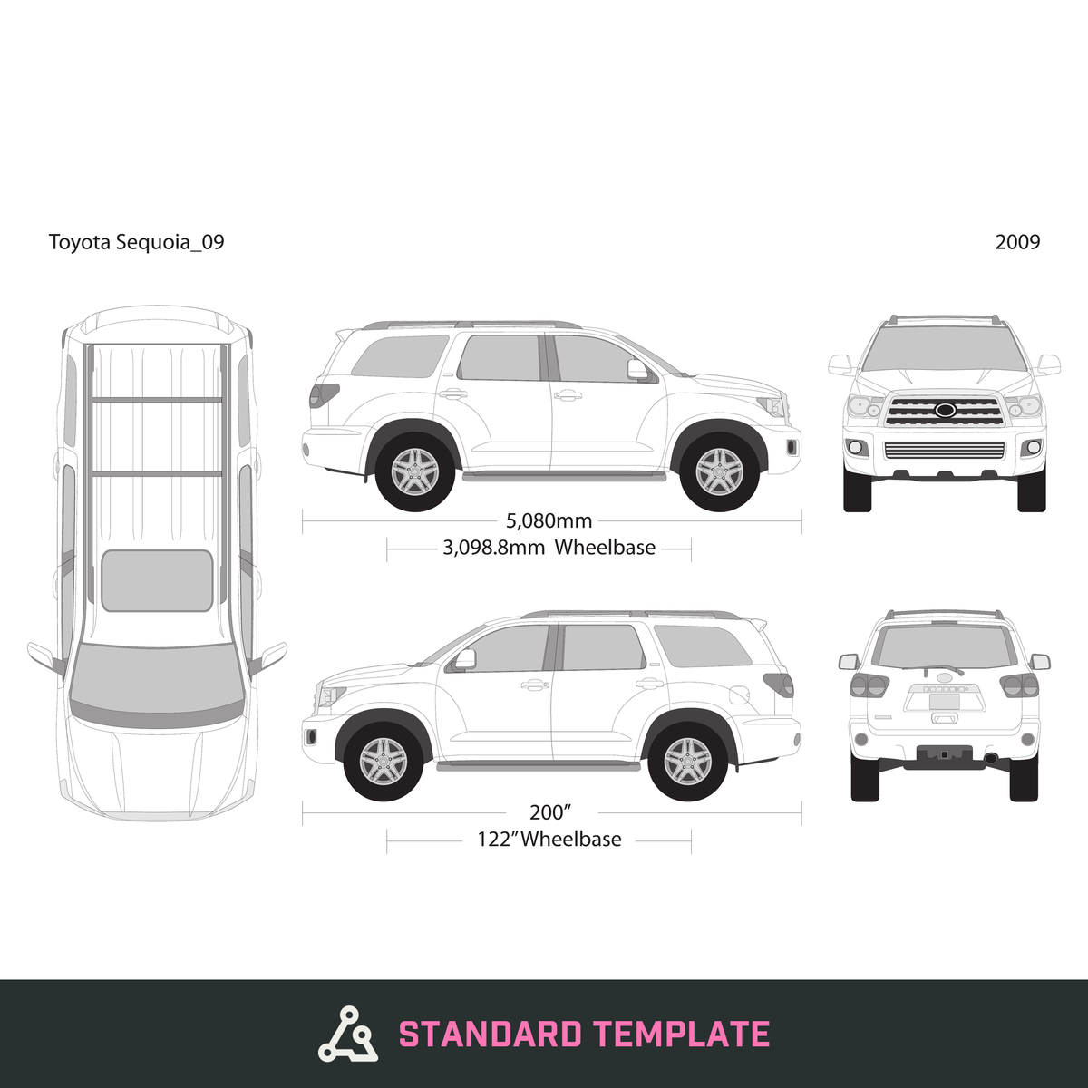 2009 Toyota Sequoia vector wrap template, Design-Ready PDF - GravBase