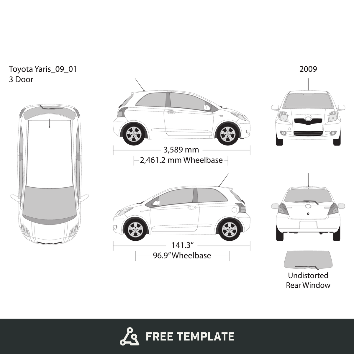 2009 Toyota Yaris free vector vehicle wrap template - GravBase