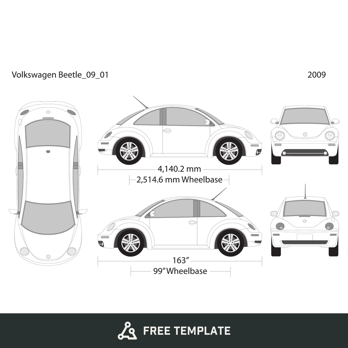2009 Volkswagen Beetle free vector vehicle wrap template - GravBase