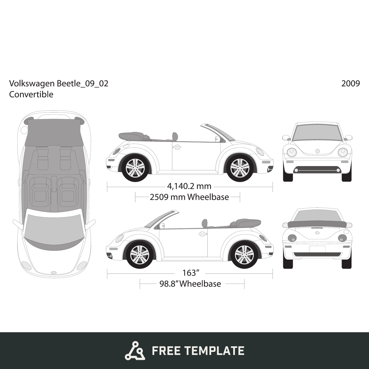 2009 Volkswagen Beetle free vector vehicle wrap template - GravBase