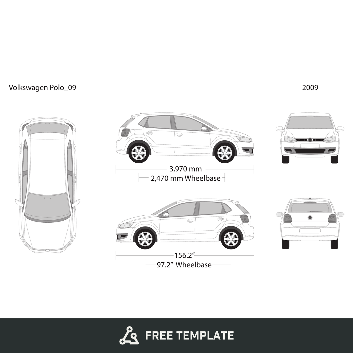 2009 Volkswagen Polo free vector vehicle wrap template - GravBase