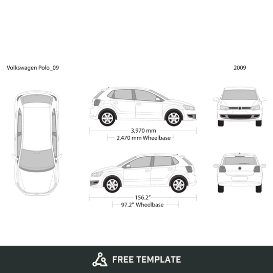 2009 Volkswagen Polo free vector vehicle wrap template - GravBase