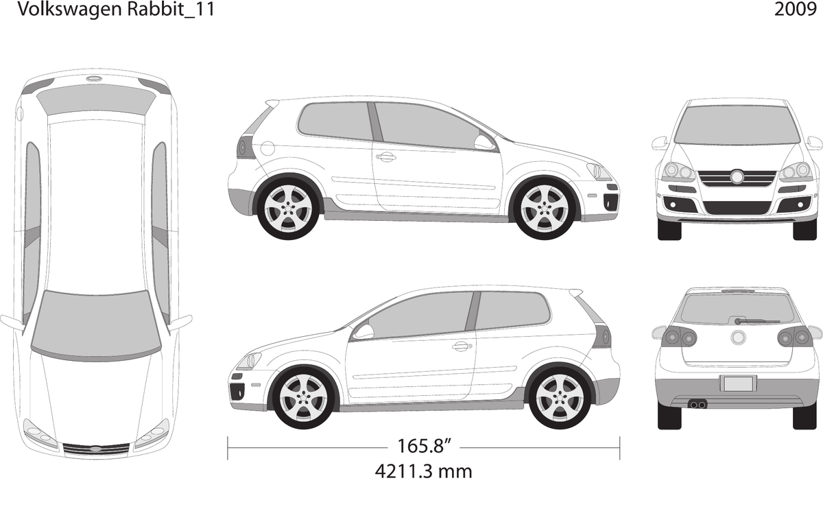 2009 Volkswagen Rabbit vector wrap template V11, Design-Ready PDF - GravBase