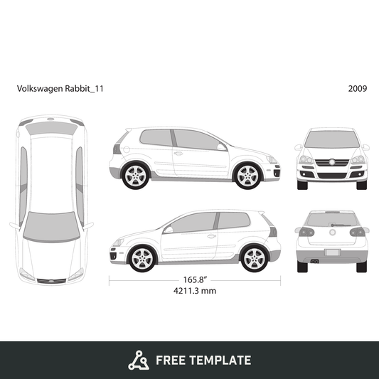 2009 Volkswagen Rabbit free vector vehicle wrap template - GravBase