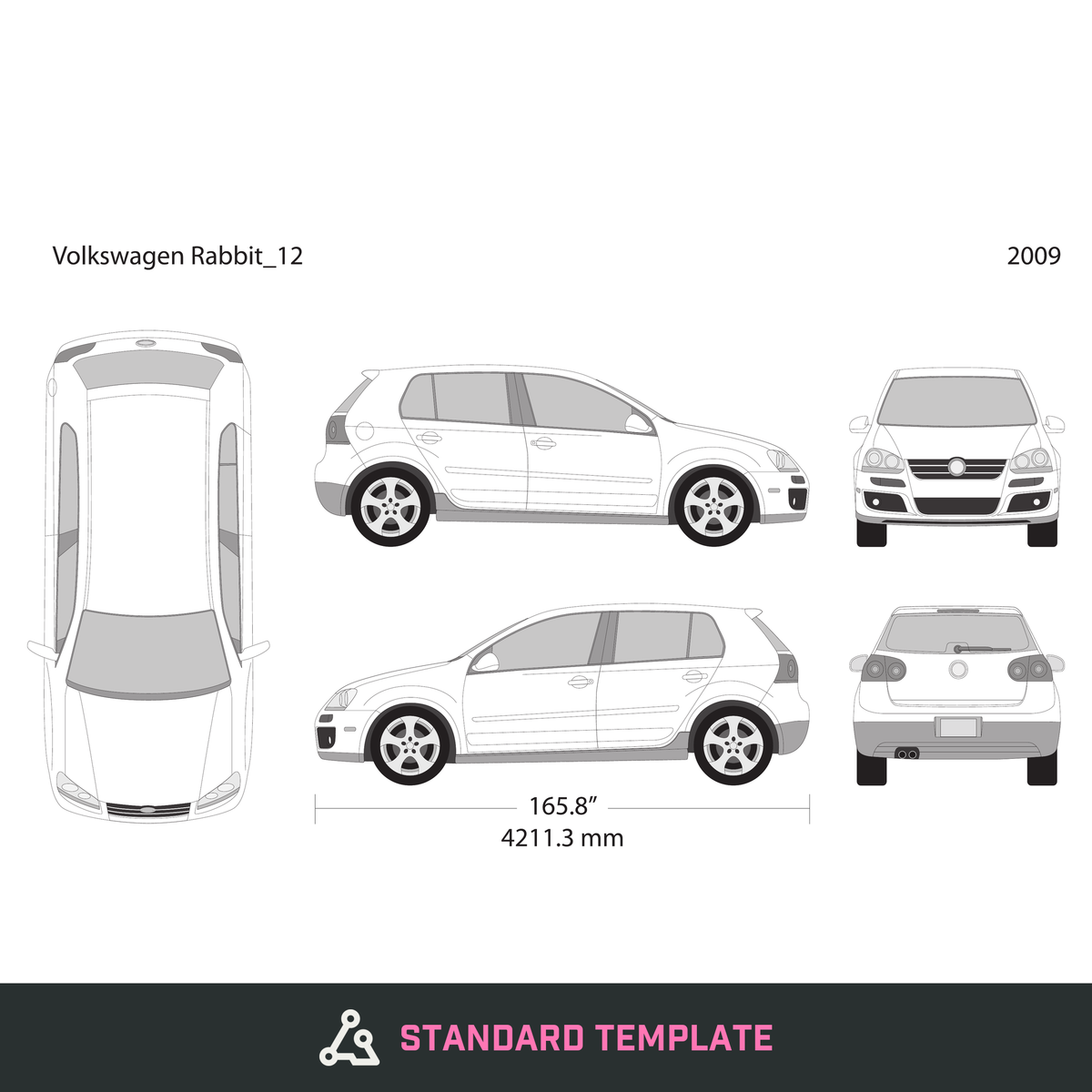 2009 Volkswagen Rabbit vector wrap template V12, Design-Ready PDF - GravBase