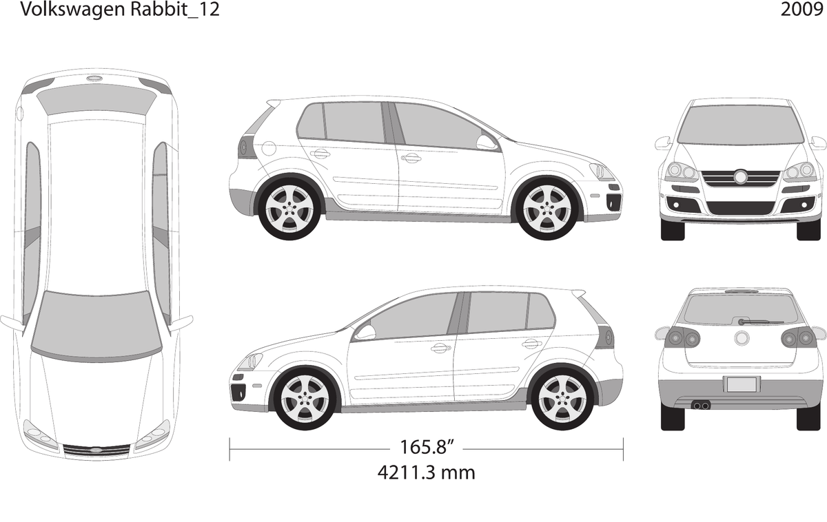 2009 Volkswagen Rabbit vector wrap template V12, Design-Ready PDF - GravBase