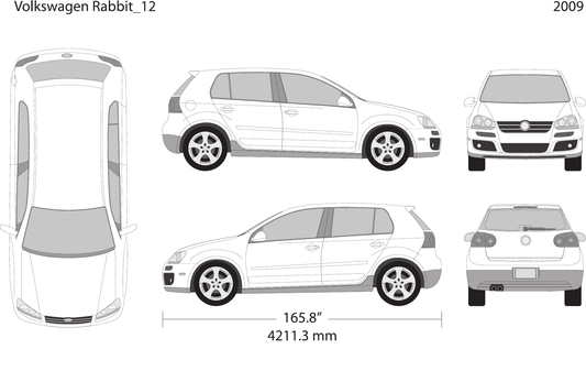 2009 Volkswagen Rabbit vector wrap template V12, Design-Ready PDF - GravBase