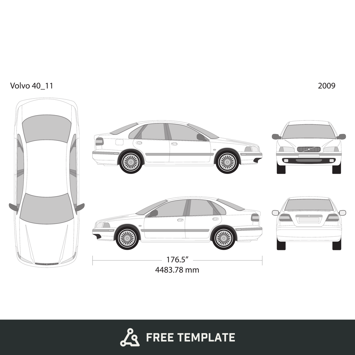 2009 Volvo 40 free vector vehicle wrap template - GravBase