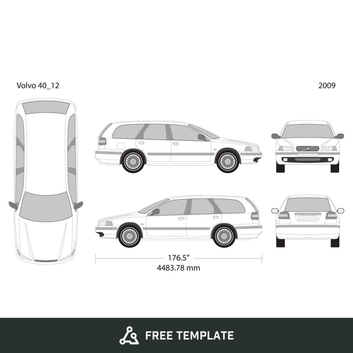 2009 Volvo 40 free vector vehicle wrap template - GravBase