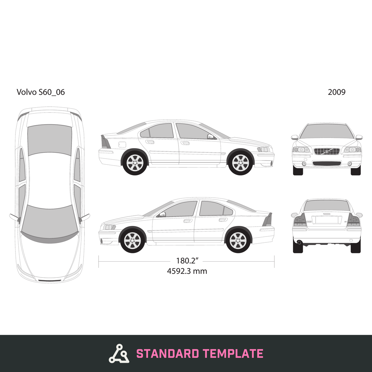 2009 Volvo S60 vector wrap template, Design-Ready PDF - GravBase
