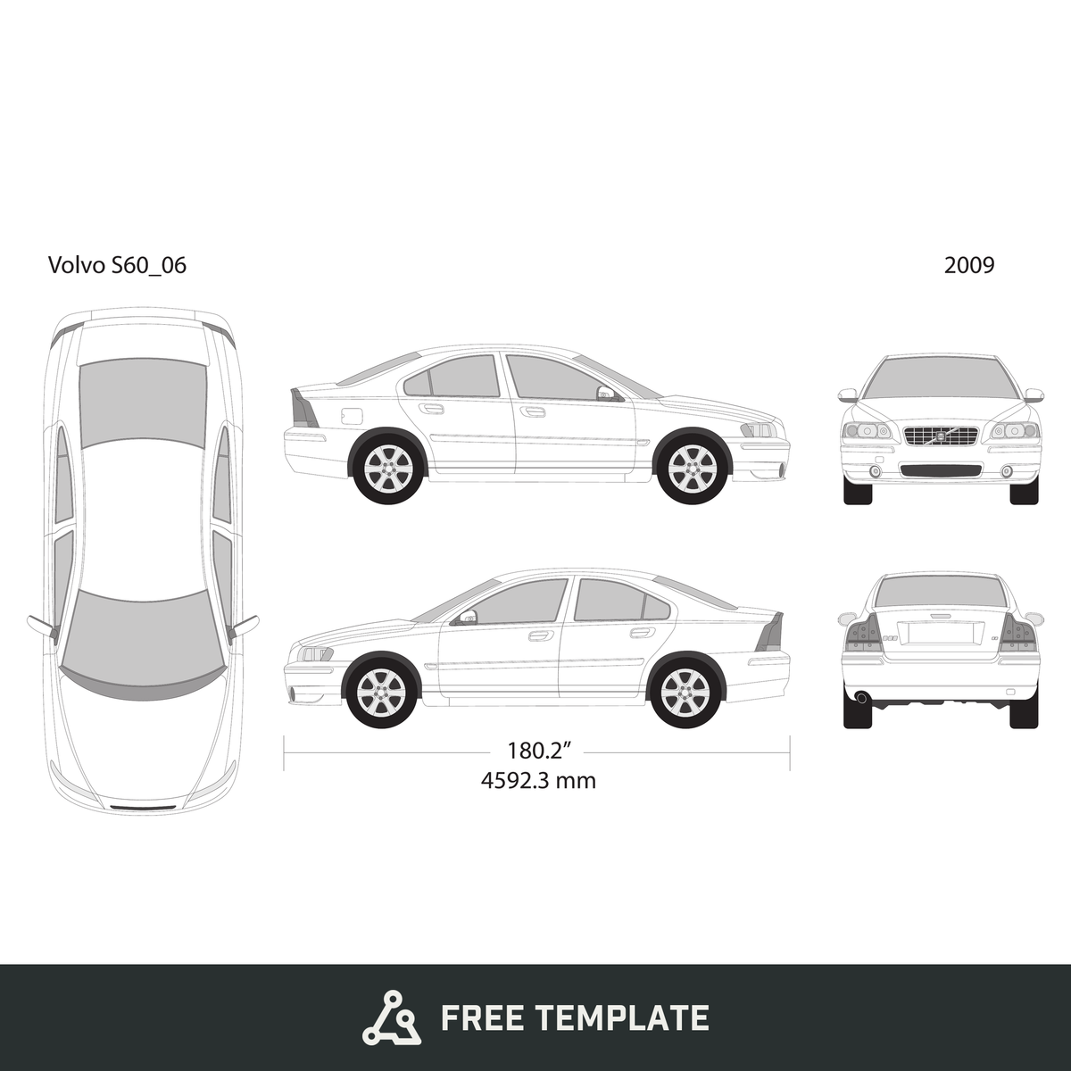 2009 Volvo S60 free vector vehicle wrap template - GravBase