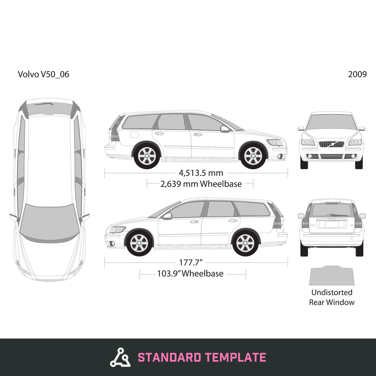 2009 Volvo V50 vector wrap template, Design-Ready PDF - GravBase