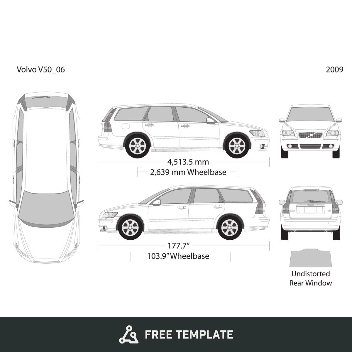 2009 Volvo V50 free vector vehicle wrap template - GravBase